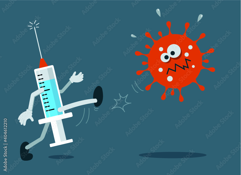 Le vaccin donne un coup de pied au coronavirus et éradique la maladie en 2021 - obrazy, fototapety, plakaty 