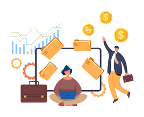 Business strategy analytic financial success brainstorming concept. Vector flat graphic design illustration