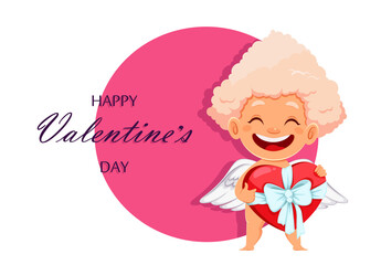 Wall Mural - Happy Valentines day. Cute funny Cupid Angel