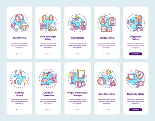 Wall Mural - child safety onboarding mobile app page screen with concepts set. children protection walkthrough 5 
