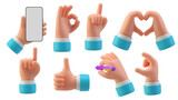 Fototapeta  - Hands Gestures 3D cartoon friendly funny style isolated on white background