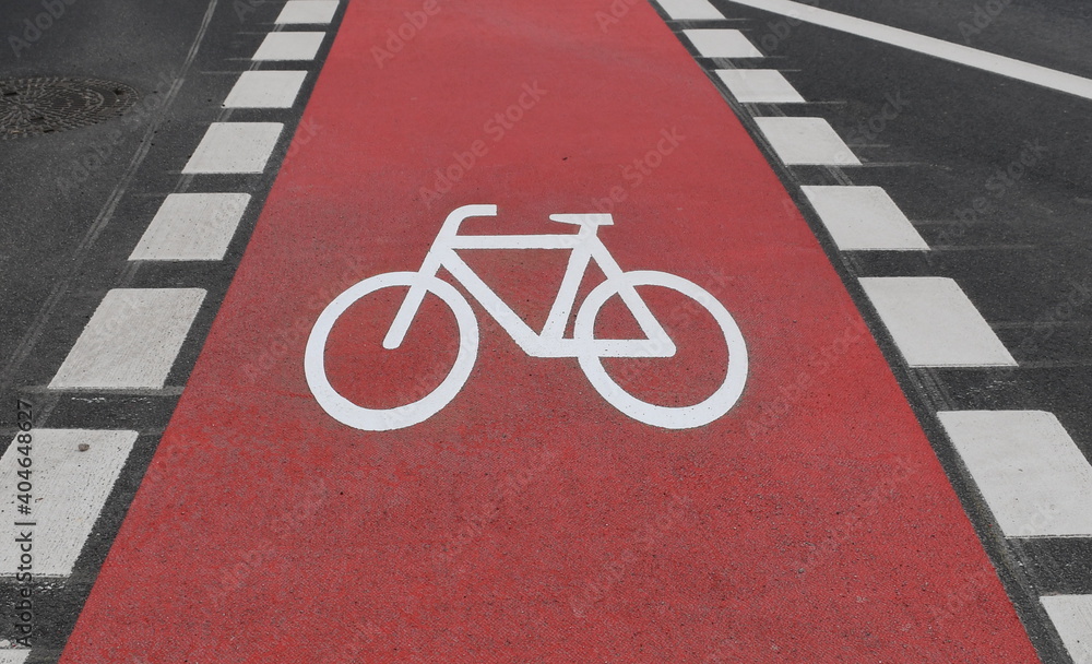 High Angle View Of Bicycle Lane In City - obrazy, fototapety, plakaty 