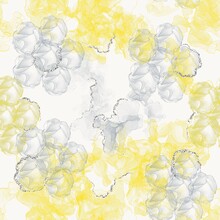 Pantone 2021 Seamless Abstract Geometric Pattern With Yellow Stains And Grey Flowers On White Background 