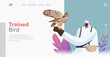 Falconry Landing Page Template. Male Characters in Arab Dress Hold Wild Falcon on Hand. Falcon Training, Arabian Sport