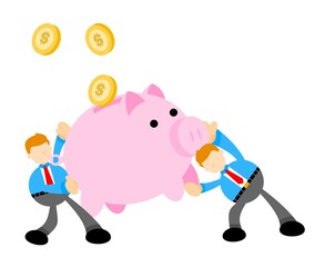 Wall Mural - businessman worker pick pig bank money dollar economy cartoon doodle flat design style vector illustration