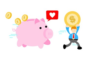 Wall Mural - businessman worker pick pig bank money dollar economy cartoon doodle flat design style vector illustration