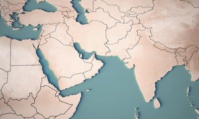 Wall Mural - Continental map of Middle East. Topography 3d render world map.