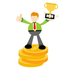 businessman worker pick trophy win money finance champion cartoon doodle flat design style vector illustration