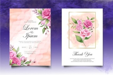 Elegant wedding invitation template set with beautiful roses