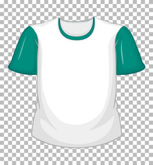 Blank white t-shirt with green short sleeves on transparent