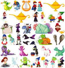 Poster - Set of fantasy cartoon characters and fantasy theme isolated on white background