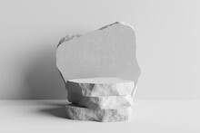 White Stone Podium, Cosmetic Display Stand On White Background. 3D Rendering