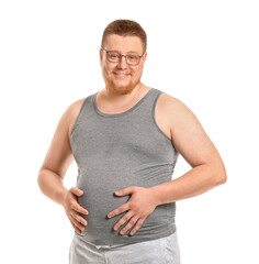 Sticker - Overweight man on white background. Weight loss concept