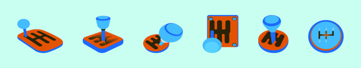 set of gear shift knobs cartoon icon design template with various models. vector illustration isolated on blue background