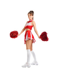 Poster - Beautiful young cheerleader on white background