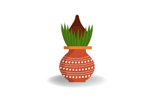 Illustration Kalash With Coconut And Mango Leaf Indian Will Use In Godess Pooja And Vratham Vector. 