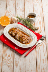 Wall Mural - sliced roasted meat witn orange sauce