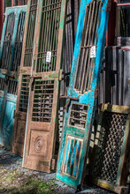 Beautiful Old Brass And Teak Doors From India At An Architectural Salvage Yard