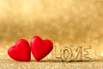 Poster - Wooden hearts and word love