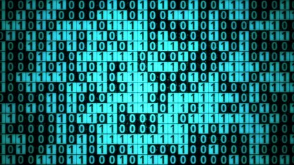 Wall Mural - blue digital binary code matrix on computer monitor display screen, pattern of bit data block proces