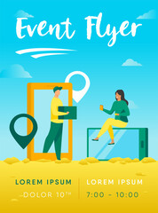 Poster - Tiny woman ordering parcel online via smartphone. Box, internet, client flat vector illustration. Delivery service and digital technology concept for banner, website design or landing web page