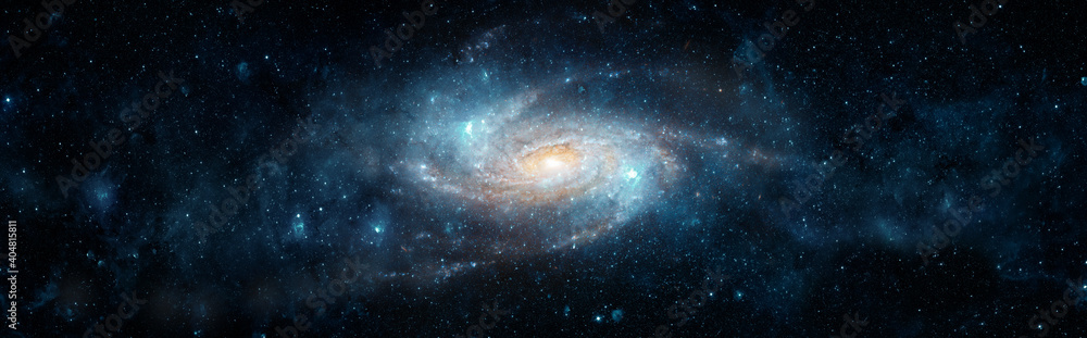 A view from space to a spiral galaxy and stars. Universe filled with stars, nebula and galaxy,. Elements of this image furnished by NASA. - obrazy, fototapety, plakaty 