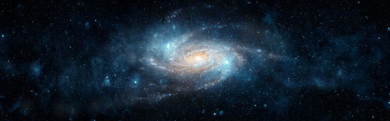 a view from space to a spiral galaxy and stars. universe filled with stars, nebula and galaxy,. elem