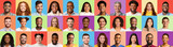Fototapeta  - Headshots With Portraits Of Cheerful Multicultural People, Different Colored Backgrounds
