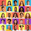 © Prostock-studio - Set Of Multiethnic Faces In Square Collage, Colorful Backgrounds