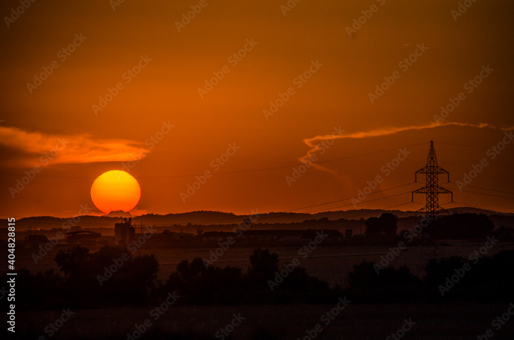 Scenic View Of Silhouette Field Against Sky During Sunset - obrazy, fototapety, plakaty 