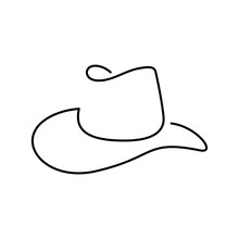 Cowboy Hat In Continuous Line Art Drawing Style. Abstract Felt Hat Or Panama Minimalist Black Linear Design Isolated On White Background. Vector Illustration