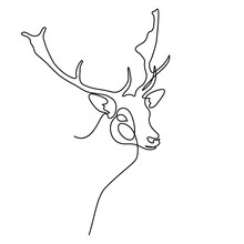 Fallow Deer Portrait In Continuous Line Art Drawing Style. Minimalist Black Linear Sketch Isolated On White Background. Vector Illustration