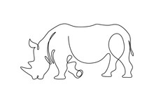 Rhino In Continuous Line Art Drawing Style. Rhinoceros Minimalist Black Linear Sketch Isolated On White Background. Vector Illustration