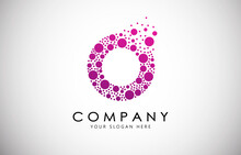 O Letter Logo With Dispersion Effect And Dots, Bubbles, Circles. O Dotted Letter In Purple Gradient Vector Illustration.

