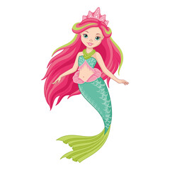 Wall Mural - Cute princess mermaid. Cartoon vector illustration