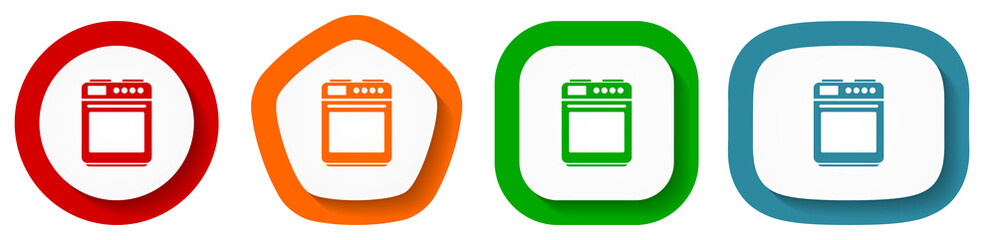 Poster - Stove and oven vector icon set, flat design buttons on white background