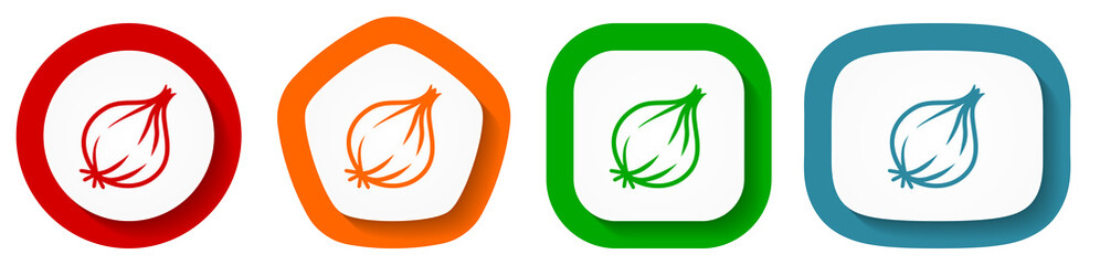 Leinwandbilder - Fresh onion, vegetable vector icon set, flat design buttons on white background