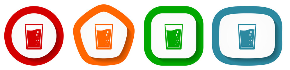 Aufkleber - Glass of water vector icon set, flat design buttons on white background
