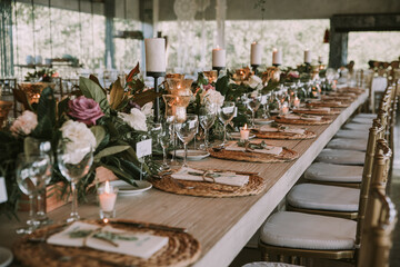 wooden plate with candles, wedding decoration.