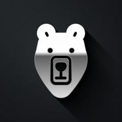 Wall Mural - Silver Bear head icon isolated on black background. Long shadow style. Vector.