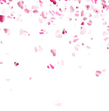 Pink Heart Confetti On White Background.
