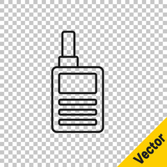 Poster - Black line Baby Monitor Walkie Talkie icon isolated on transparent background. Vector.