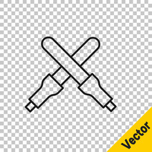Black Line Marshalling Wands For The Aircraft Icon Isolated On Transparent Background. Marshaller Communicated With Pilot Before And After Flight. Vector.
