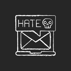 Poster - E-mail cyberbullying chalk white icon on black background. Hate messages. Offensive mail. Online harassment. Internet bullying and cyberharassment. Isolated vector chalkboard illustration