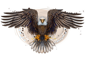 Wall Mural - The eagle. Flying bald eagle. 
Color, realistic, art portrait of a soaring bald eagle on a white background in a watercolor style.  Digital vector graphics. Separate layers