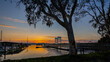 View of a beautiful sunset in background of Mare Island in Vallejo, Ca. , Solano county seen from the marina