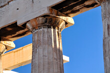Detail Of The Doric Order Of The Columns Of The Parthenon, Athens Acropolis