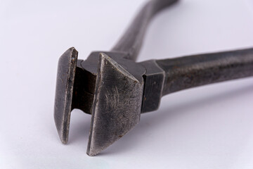 Pliers close up. Hand tool concept, background image. Nippers for steel.