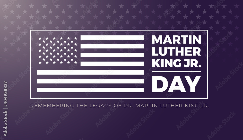 Martin Luther King Jr Day lettering and USA flag - vector illustration - obrazy, fototapety, plakaty 