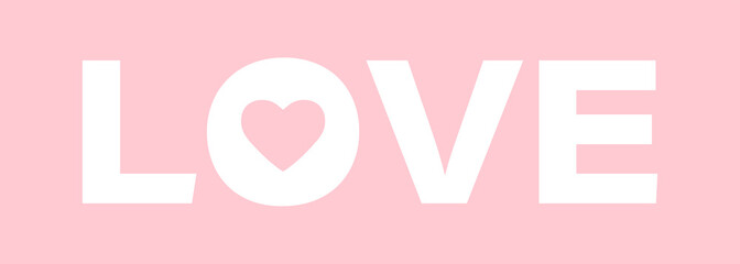 Love text on pink background. Poster, card, banner design. Vector flat